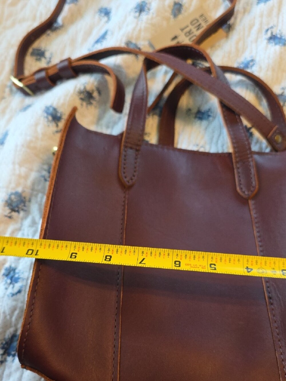 Portland Leather Brown Leather Lola Crossbody Tote with Top Handles - Picture 7 of 9